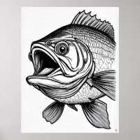 Bass de boca grande - Impresión de arte de pescado