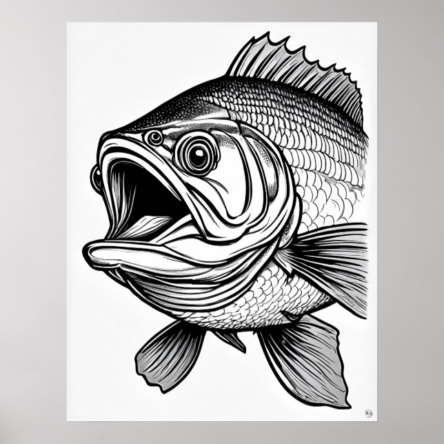 Bass de boca grande - Impresión de arte de pescado (Frente)
