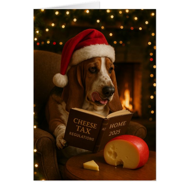 Basset Hound 'Cheese Tax' Christmas card (Frente)