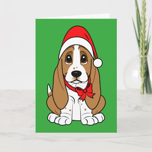 Basset Hound en el gorra de Santa en el navidad (Anverso)