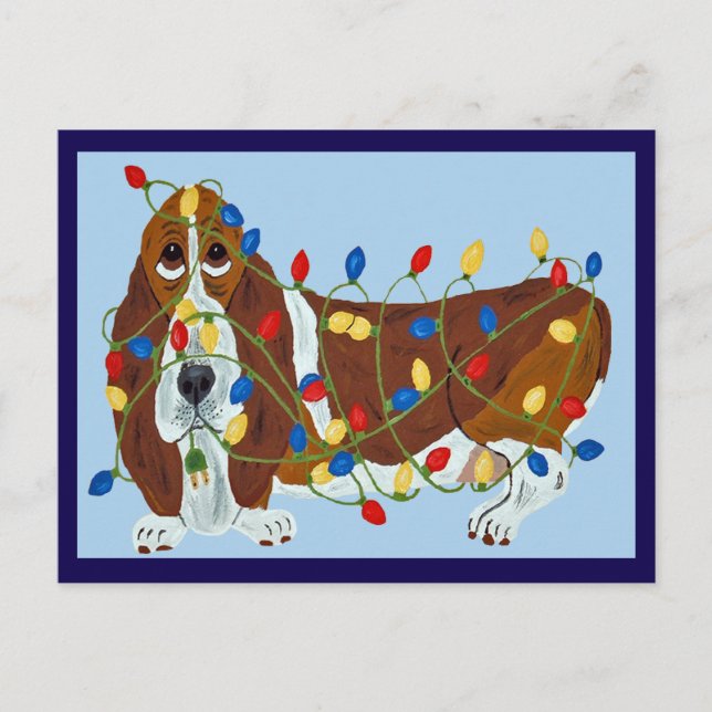 Basset Hound Enredado En Luces De Navidad (Anverso)