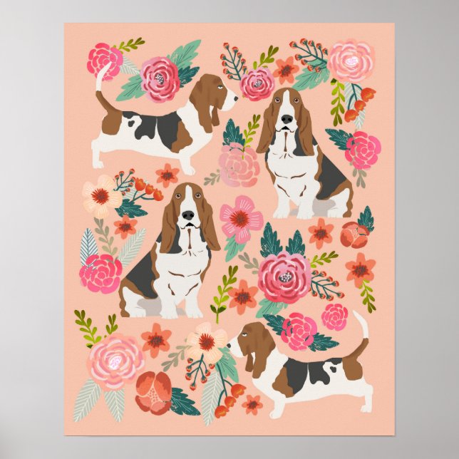 Basset Hound Florals - Arte de perro (Frente)