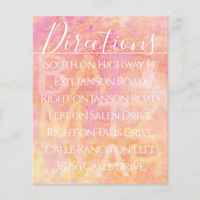 Bat Bat Mitzvah Sencillamente sutil tarjeta de dir (Anverso)