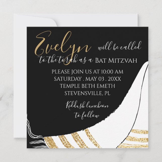 Bat BM Mitzvah Bar Mitzvah Elegant Square Invitan (Anverso)