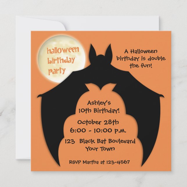 Bat, luna llena, invitación de cumpleaños de Hallo (Anverso)