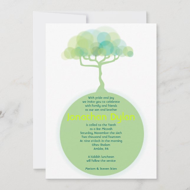 Bat Mitzvah Bar VERDE EARTH Invitación (Anverso)