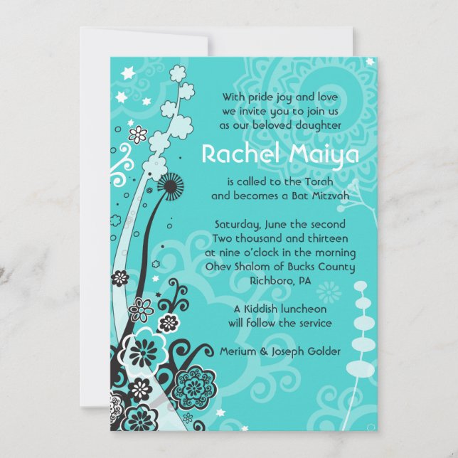 Bat Mitzvah Bat FLORAL BOLD & BAUTIFUL Invitación (Anverso)