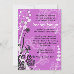 Bat Mitzvah Bat FLORAL BOLD & BAUTIFUL Invitación