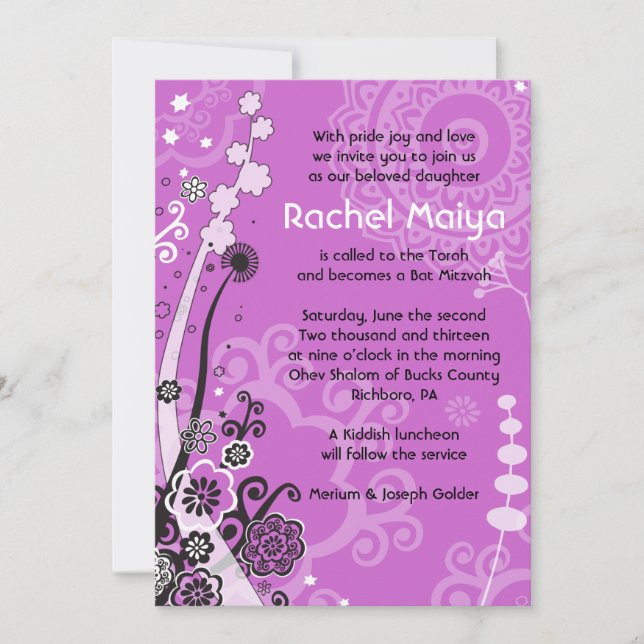 Bat Mitzvah Bat FLORAL BOLD & BAUTIFUL Invitación (Anverso)