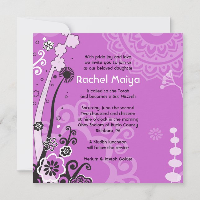 Bat Mitzvah Bat FLORAL BOLD & BAUTIFUL Invitación (Anverso)