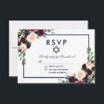 Bat Mitzvah Burgundy Blue Floral RSVP<br><div class="desc">Watercolor Burgundy Blue Floral Bat Mitzvah RSVP Card</div>