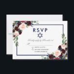 Bat Mitzvah Burgundy Blue Floral Silver RSVP<br><div class="desc">Watercolor Borgoña Marsala Azul Floral Bat Mitzvah Plata Tarjeta RSVP</div>