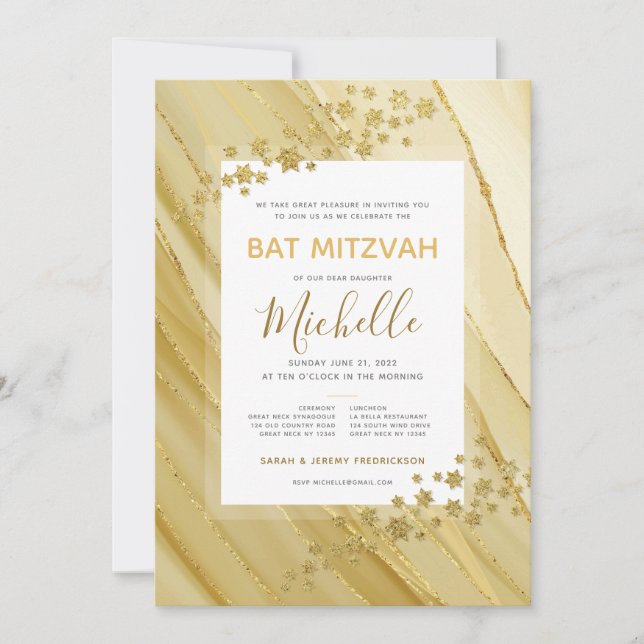 Bat Mitzvah Elegant Gold Purpurina Invitación (Anverso)