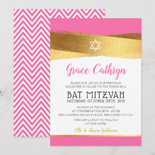 BAT MITZVAH glamorosa invitación rosa cepillado do