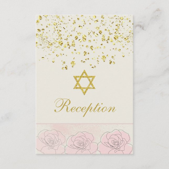 Bat Mitzvah golden confetti, tarjeta de recepción  (Anverso)