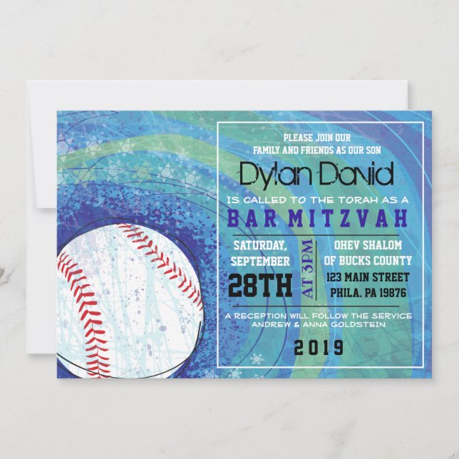 Bat Mitzvah Invitación a BASEBALL CRAZE Bar (Anverso)