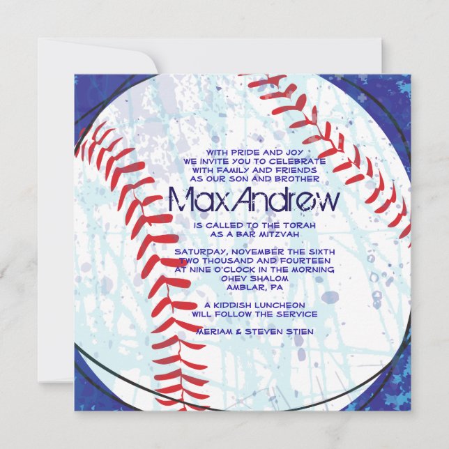 Bat Mitzvah Invitación a BASEBALL CRAZE Round Bar (Anverso)