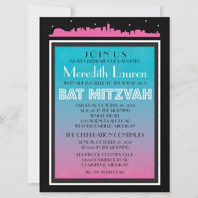 Bat Mitzvah Invitación a BROADWAY CLÁSICO-6 x 8 (Anverso)