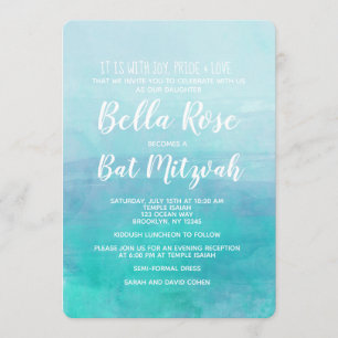 Bat Mitzvah Invitación Blue Watercolor Ombre