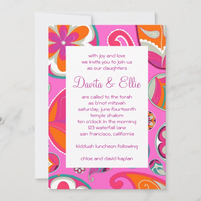 Bat Mitzvah Invitación Davita Cumpleaños Dulce 16 (Anverso)