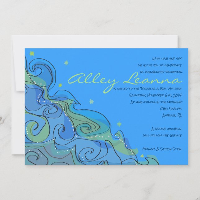 Bat Mitzvah Invitación de BEACHY WAVE Bar (Anverso)