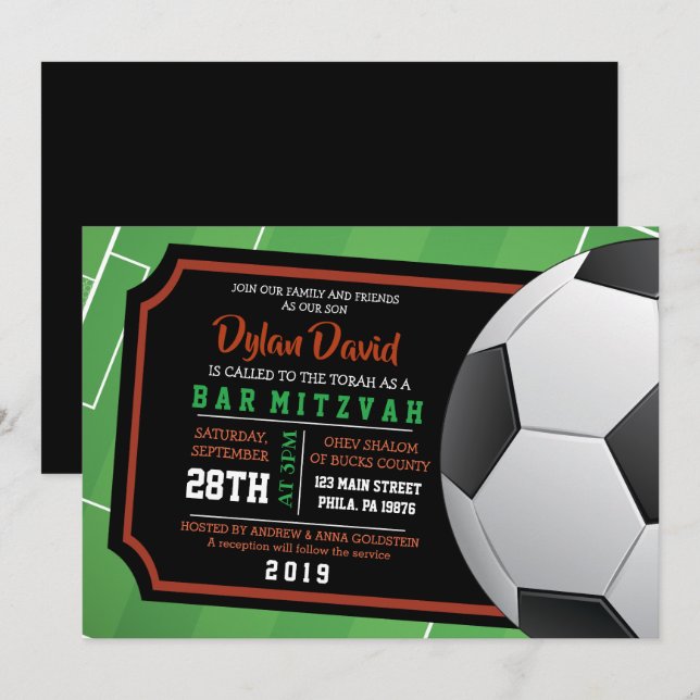 Bat Mitzvah Invitación de SOCCER TICKET Bar (Anverso / Reverso)