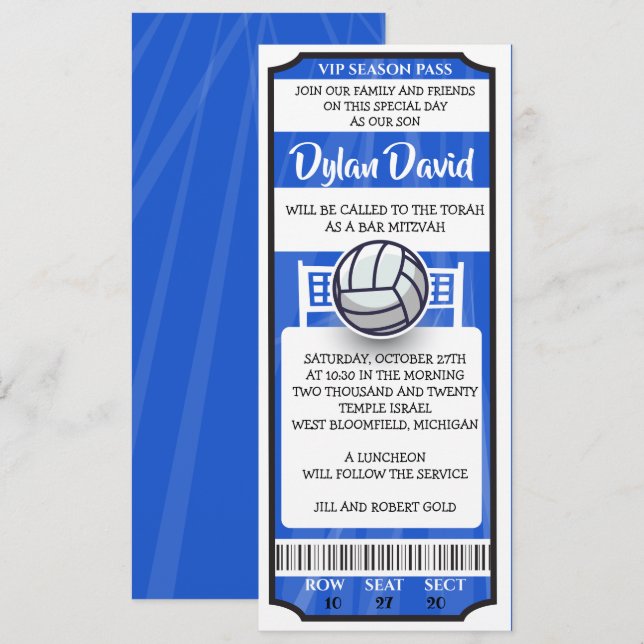 Bat Mitzvah Invitación de SOCCER TICKET Bar (Anverso / Reverso)