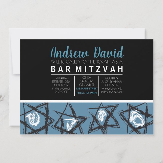 Bat Mitzvah Invitación de STARS Bar Bat (Anverso)