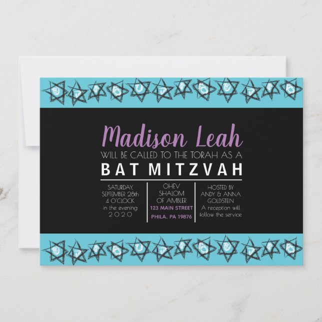 Bat Mitzvah Invitación de STARS Bar Bat (Anverso)