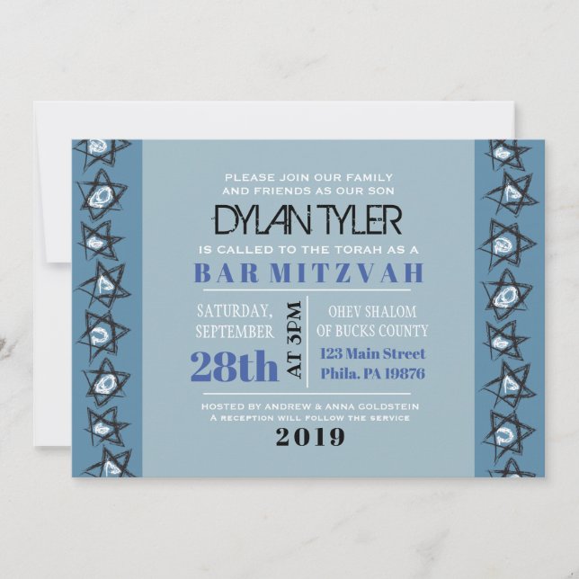 Bat Mitzvah Invitación de STARS Bar Bat (Anverso)