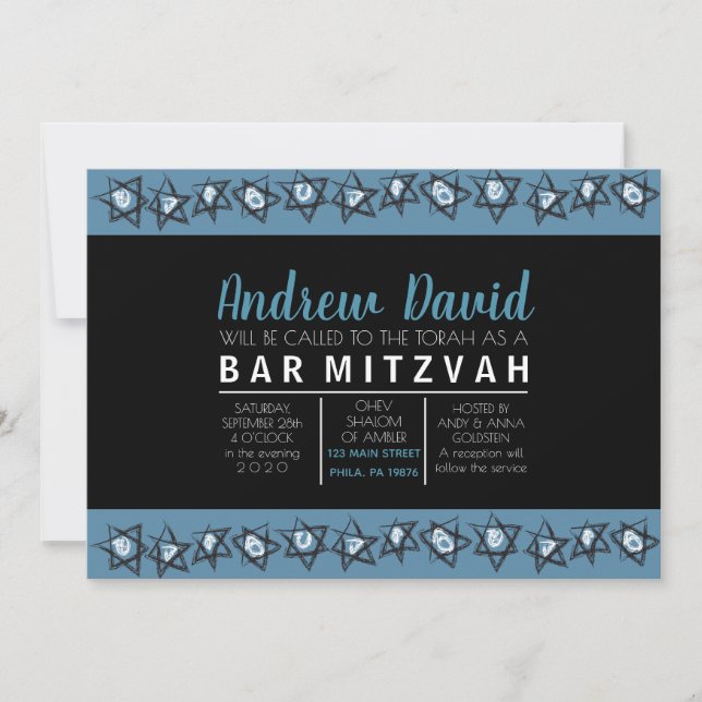 Bat Mitzvah Invitación de STARS Bar Bat (Anverso)