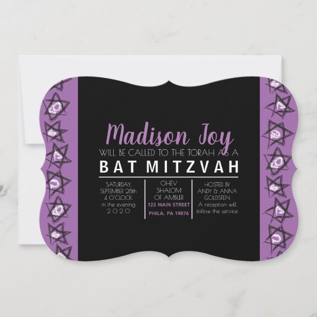 Bat Mitzvah Invitación de STARS Bar Bat (Anverso)
