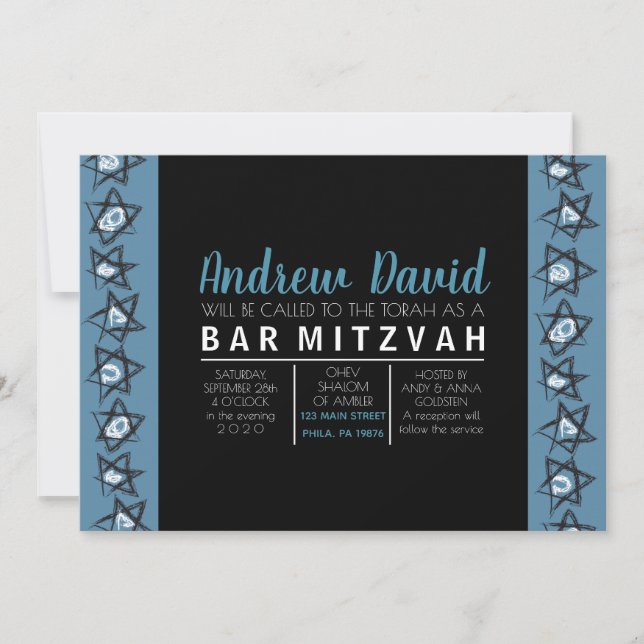 Bat Mitzvah Invitación de STARS Bar Bat (Anverso)