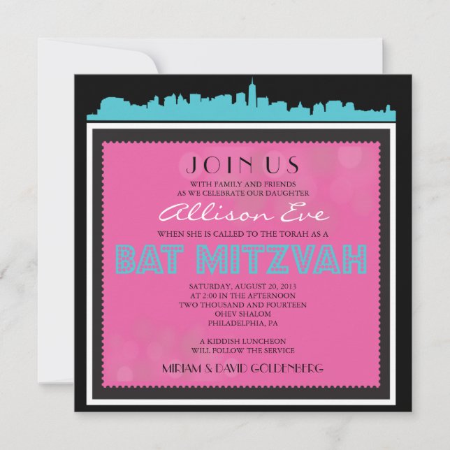 Bat Mitzvah Invitación en rosa1 (Anverso)