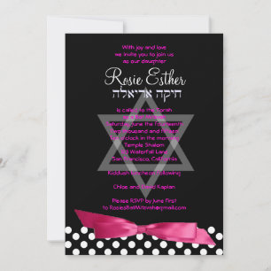 Bat Mitzvah Invitación Lazo Rosa Negro