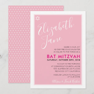 BAT MITZVAH jewish star elegante invitación rosa