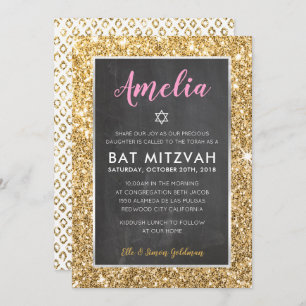 BAT MITZVAH luxe la invitación del purpurina de or
