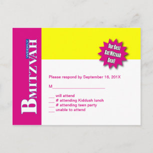 Bat Mitzvah Magaine RSVP Tarjeta de respuesta amar
