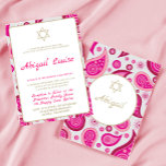 Bat Mitzvah Patrón rosa Invitación moderna<br><div class="desc">Establezca la escena para una celebración temática moderna. El color rosa es el fondo de este elegante diseño personalizado Bat Mitzvah. Cambie fácilmente la información para su propia invitación de personalizado. De una variedad de diseños finos de personalizado de Chessie.</div>