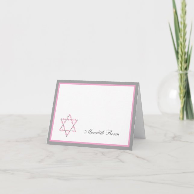 Bat Mitzvah Pink Floral Star Thank you notes (Anverso)