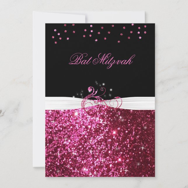 Bat Mitzvah, Purpurina Rosa, Invitación Personaliz (Anverso)