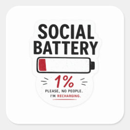 Batería Social Baja Pegatina Cuadrada Grande | Div