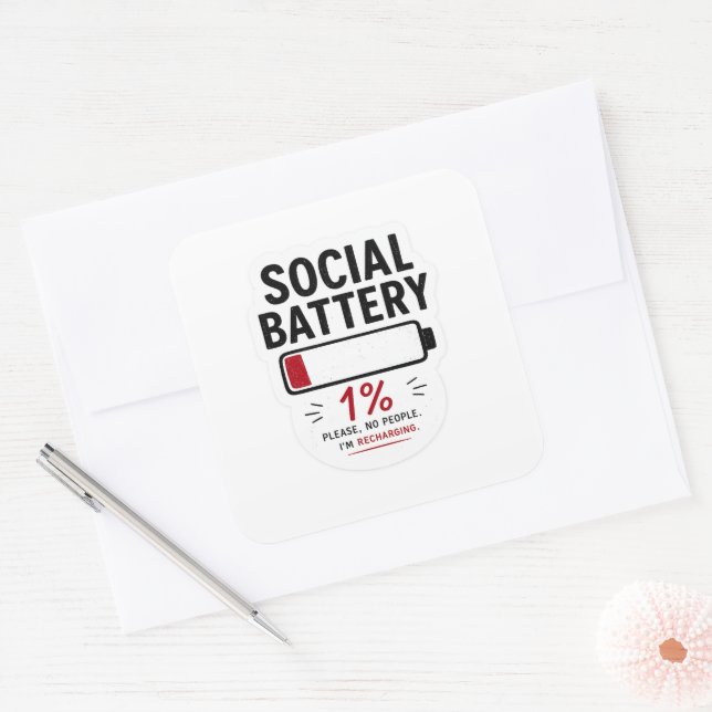 Batería Social Baja Pegatina Cuadrada Grande | Div (Sobre)