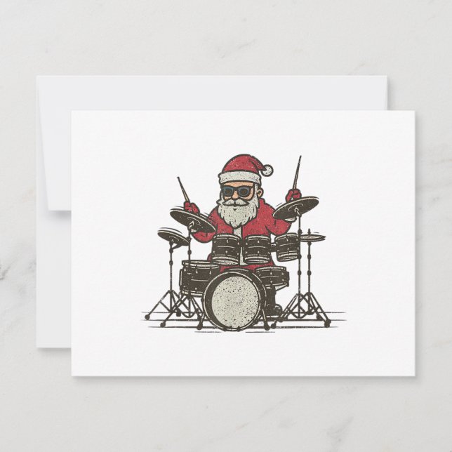 Baterista Navidad Divertido Vintage Santa Tocando  (Anverso)