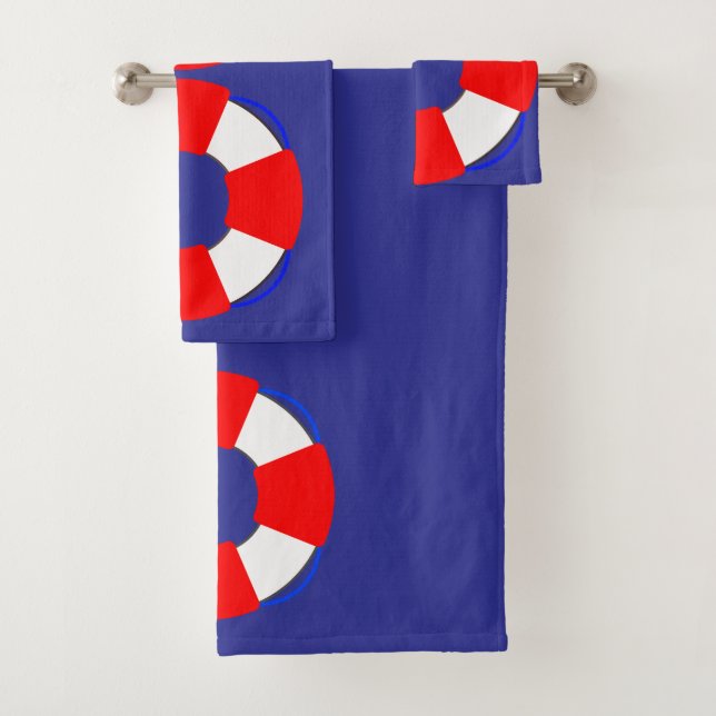 Bathroom Towel Set with Nautical Design (In situ)