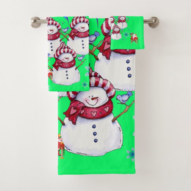 Bathroom Towel Sets Christmas Snowman Santa  (In situ)