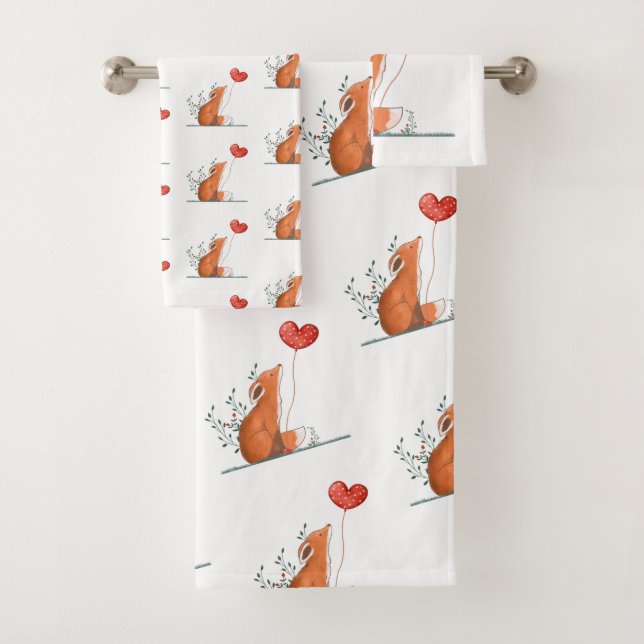 Bathroom Towel Sets Valentine's Day Foxy Red Heart (In situ)