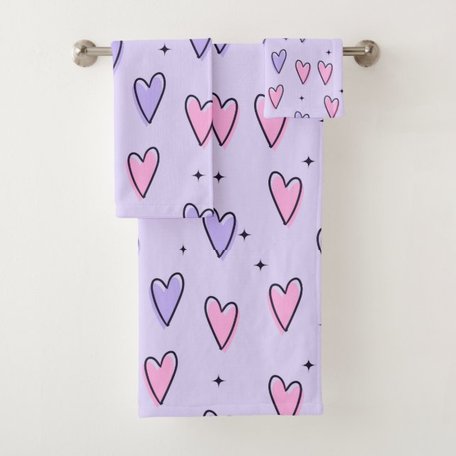 Bathroom Towel Sets Valentine's Day Pink Purple  (In situ)