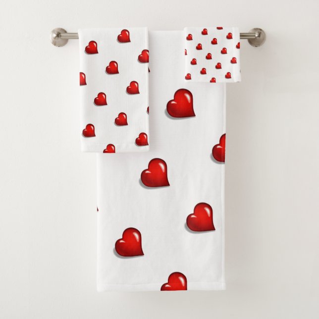 Bathroom Towel Sets Valentine's Day Red Hearts  (In situ)