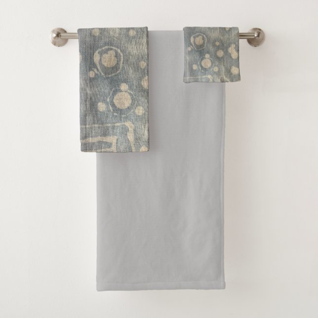 Batik Dye Blue Gray Circle Boho Bath Toalla Set (In situ)